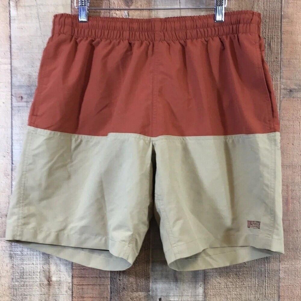 Duluth Board Shorts Mens Large Orange Tan Pier Genius 9" Swim Trunks‎ Beach